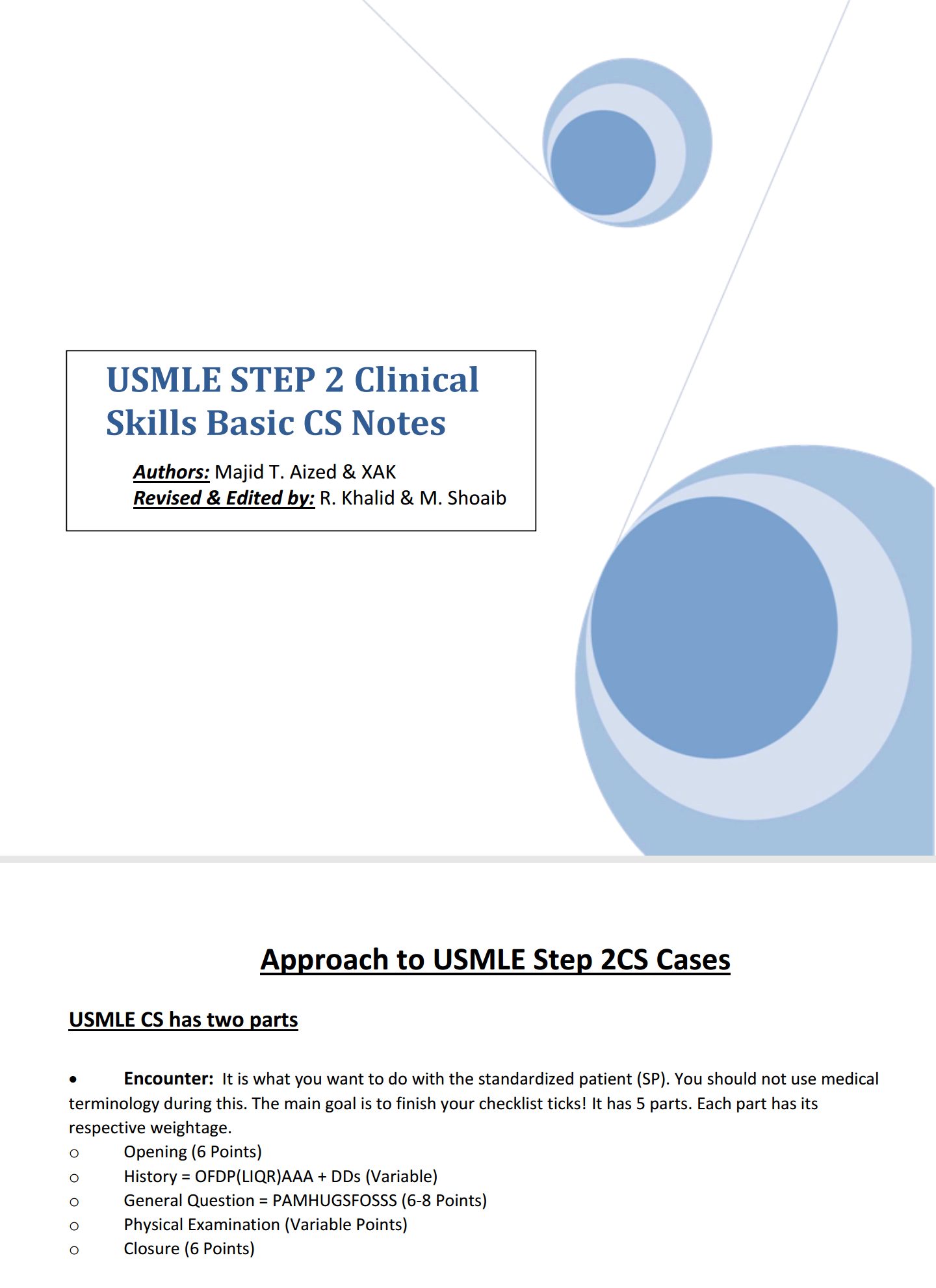 USMLE STEP 2 Clinical Skills Basic CS Notes